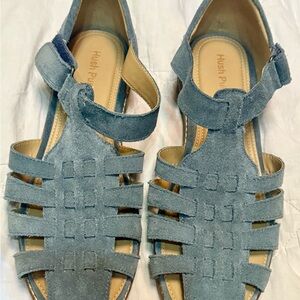 Hush Puppies Blue Suede Fisherman Sandals Womens Sz 8 Hook & Loop Bounce Comfort